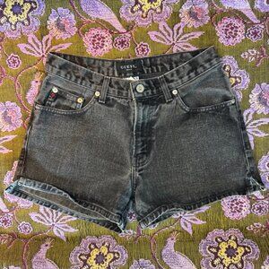🖤 Vintage GUESS? High Rise Black Jean Shorts 🧷 Y2K Baddie Vibes, Style 3993f